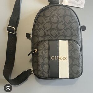 Guess Monogram Black and Cream Belt Bag
